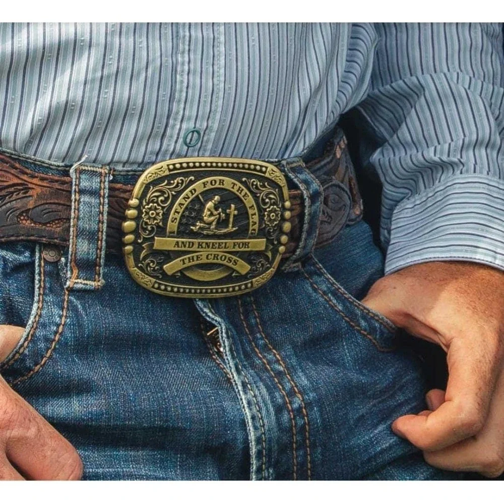Montana Silversmiths Kneel For The Cross Patriotic Belt Buckle Retail $50 -‎ NEW